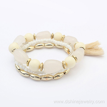 Handmade Multi Layer Stretch Beaded Bracelet With Tassel